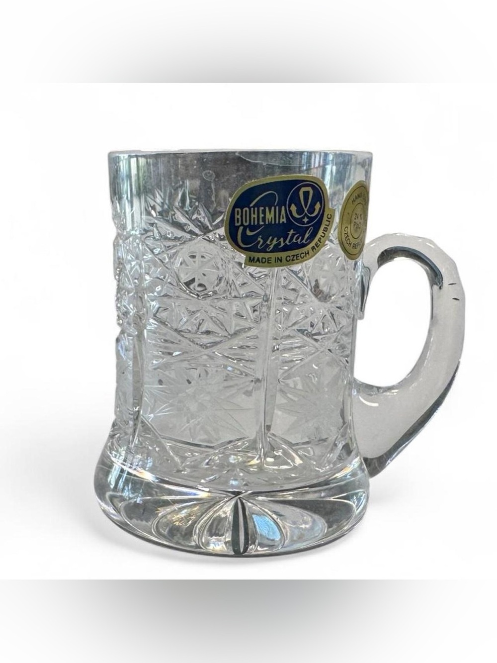 VTG Bohemia Crystal Hand-Cut Beer Mug with Original Box Czech Rep Lead Crystal